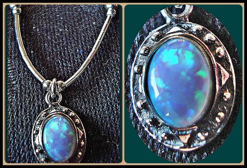 09-0526A STERLING SILVER AND OPAL PENDANT NECKLACE, NEW 09-0526A STERLING SILVER AND OPAL PENDANT NECKLACE, NEW