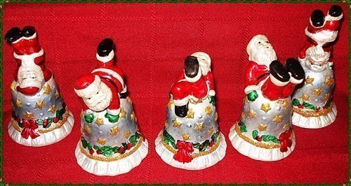 SET OF 5 SANTA CLAUS CERAMIC PORCELAIN BELLS