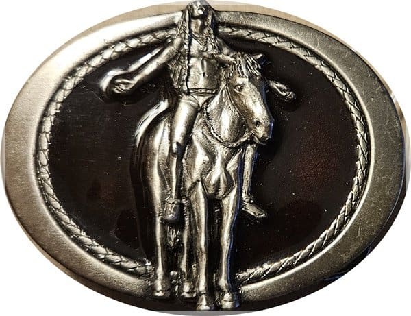 24-0123 NATIVE AMERICAN MAN ON HORSE BELT BUCKLE