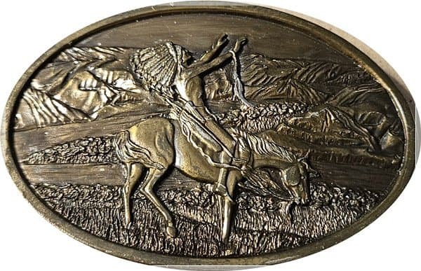 24-0124 BELT BUCKLE - BRASS - Man on Horse