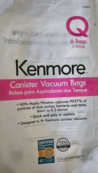 24-0133B KENMORE CANISTER VACUUM BAGS 20-53292 24-0133B KENMORE CANISTER VACUUM BAGS 20-53292