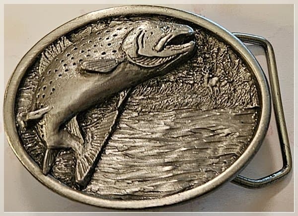 24-0251 VINTAGE BERGAMONT BRASS  TROUT BELT BUCKLE