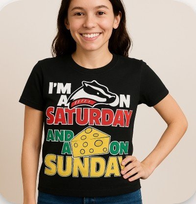 25-0218 BADGERS ON SATURDAY CHEESE ON SUNDAY T-SHIRT - P 25-0218 BADGERS ON SATURDAY CHEESE ON SUNDAY T-SHIRT - P
