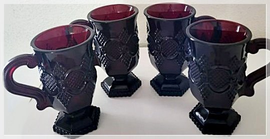 25-0287 AVON CAPE COD RUBY RED FOOTED PEDESTAL MUGS 25-0287 AVON CAPE COD RUBY RED FOOTED PEDESTAL MUGS