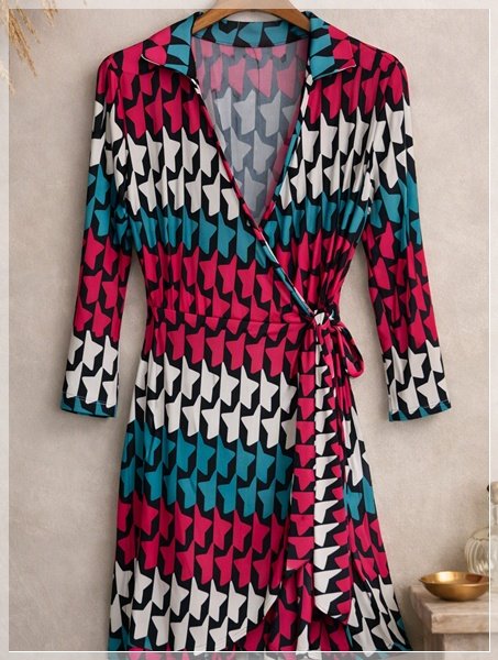 26-0550 ASHLEY STEWART RED, WHITE, BLUE STAR PRINT WRAP DRESS